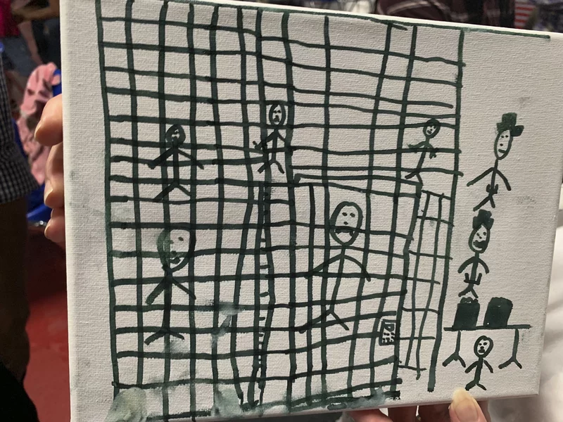 A drawing by a migrant child at the Catholic Charities Humanitarian Respite Center in McAllen, Texas